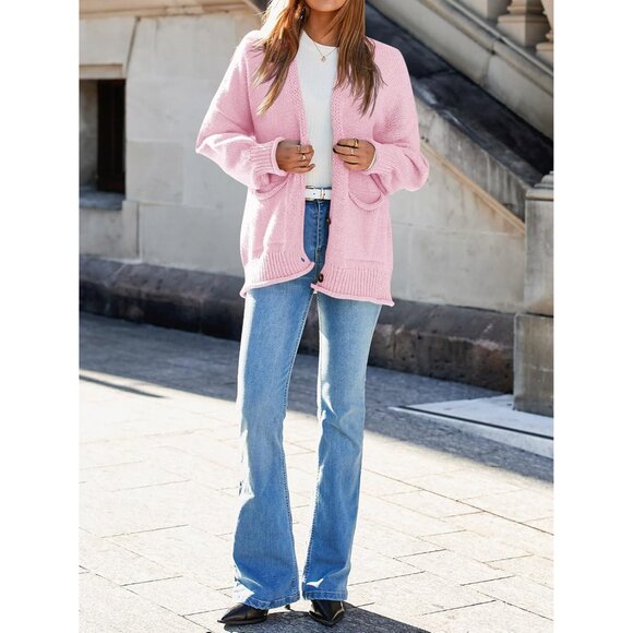 Chic Womens V-Neck Puff Sleeve Cardigan Sweater - Great for Transitional Weather - Picture 6 of 6